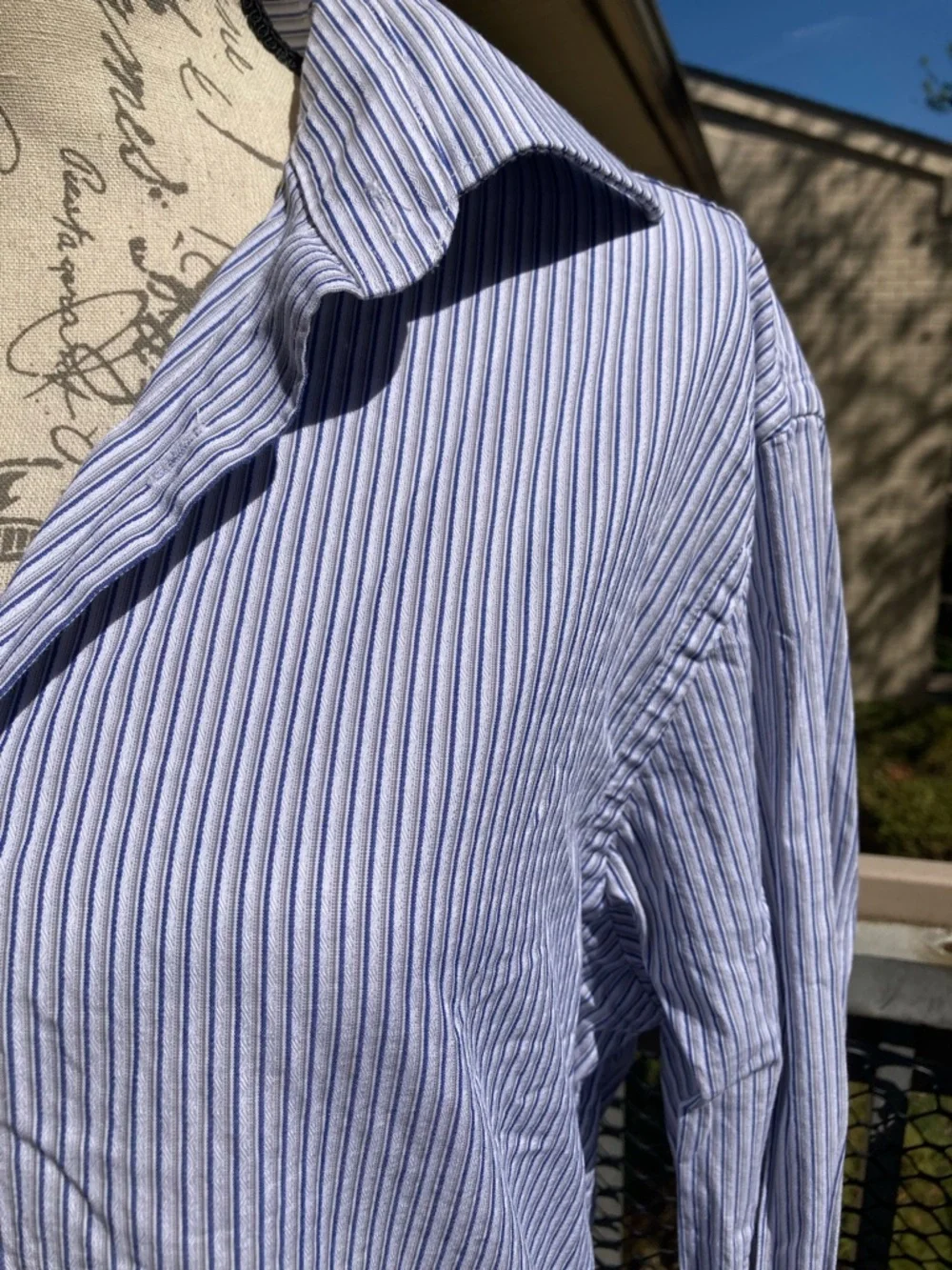 Michael Kors Men's 100% Cotton Blue White Grey Striped Button Down Shirt Large - Picture 3 of 17